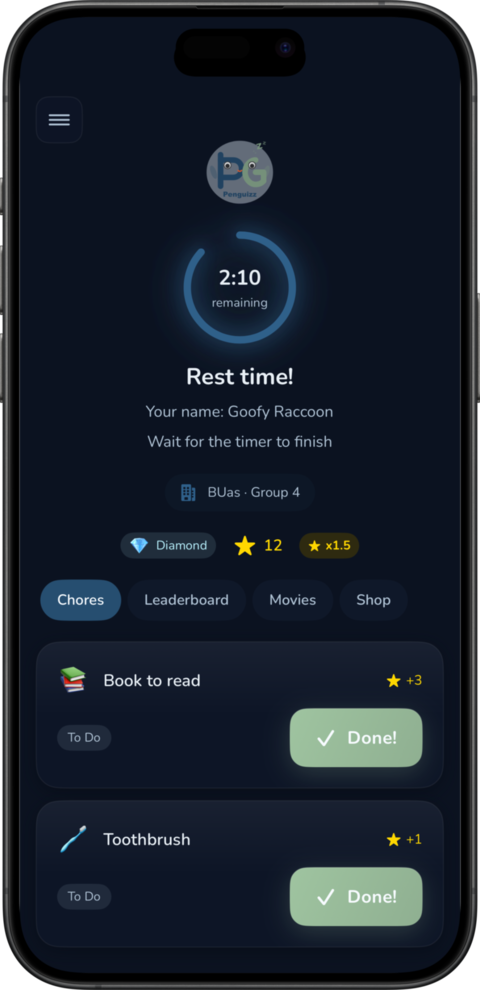 Rest and chores screen